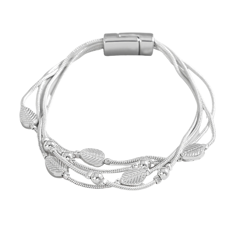 Silvertone Multi-Strand Leaf Bracelet with Magnetic Clasp- Don't AsK