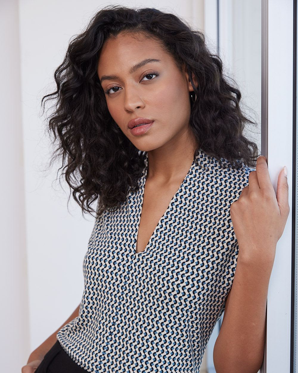 Extended-Sleeve V-Neck Fitted Tee