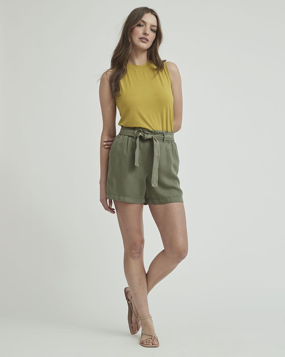 Flare Denim Shorts with Removable Sash