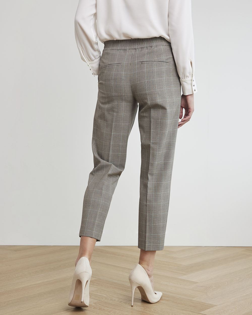 Tapered-Leg Mid-Rise Plaid Ankle Pant
