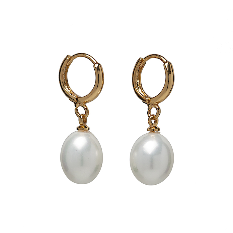 Imitation Pearl & Goldtone Huggie Hoop Earrings- Don't AsK