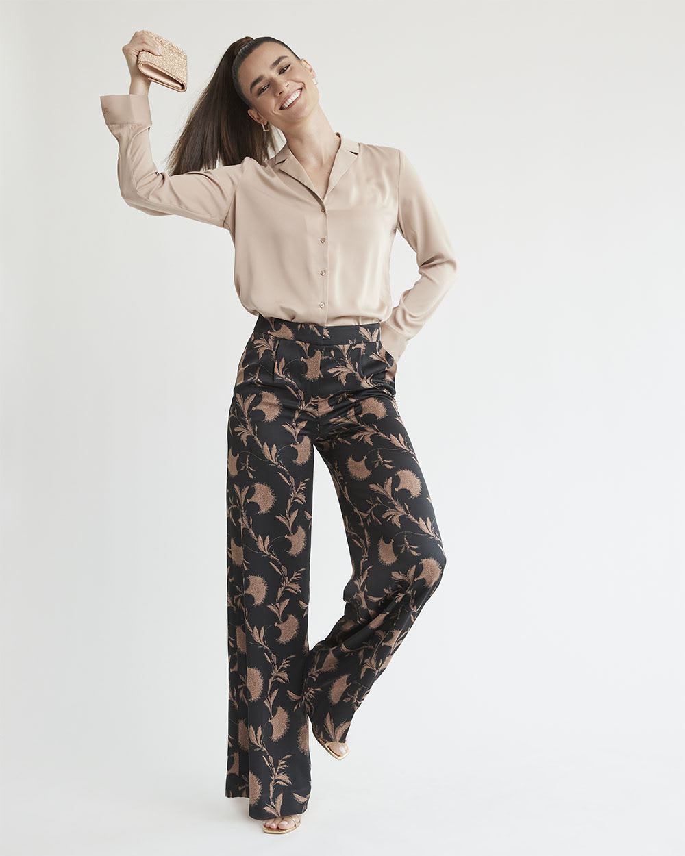 Wide-Leg High-Rise Satin Pant