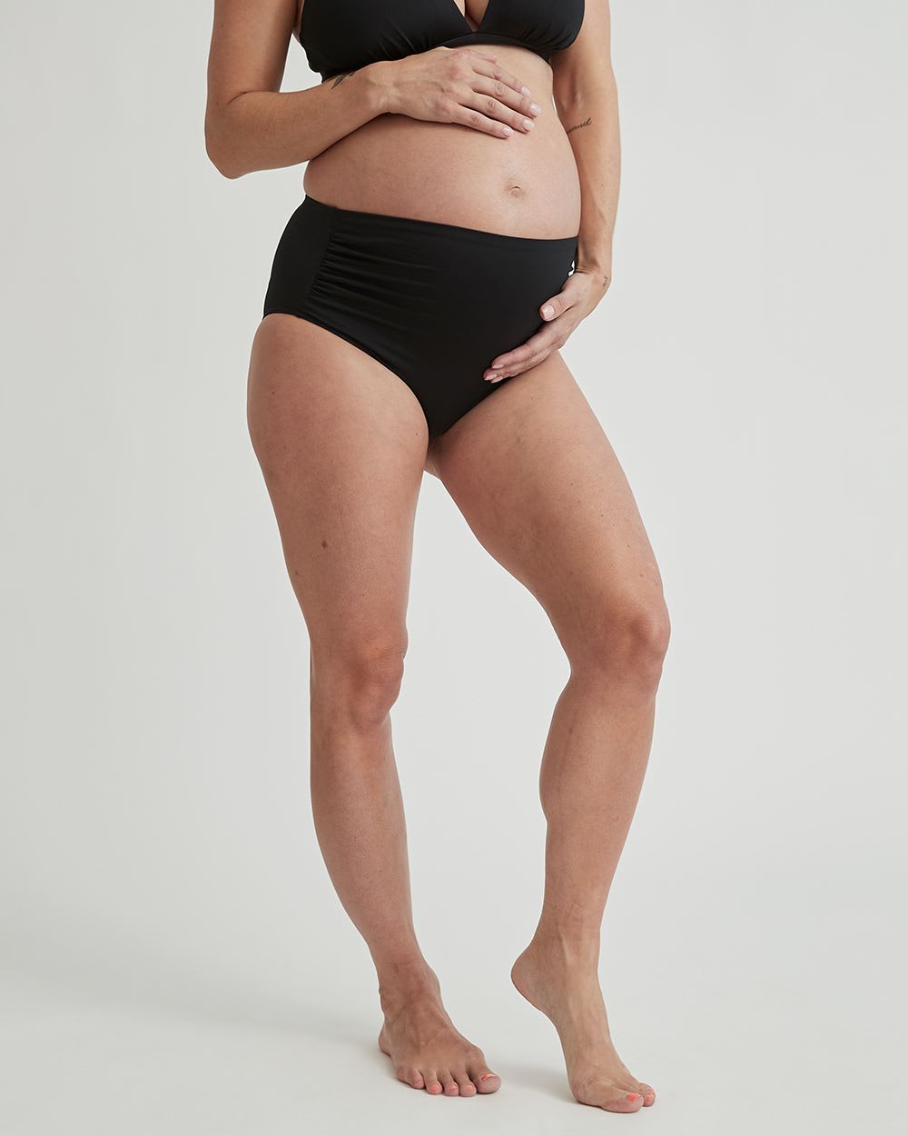 High-Waist Bikini Bottom with Shirring - Thyme Maternity