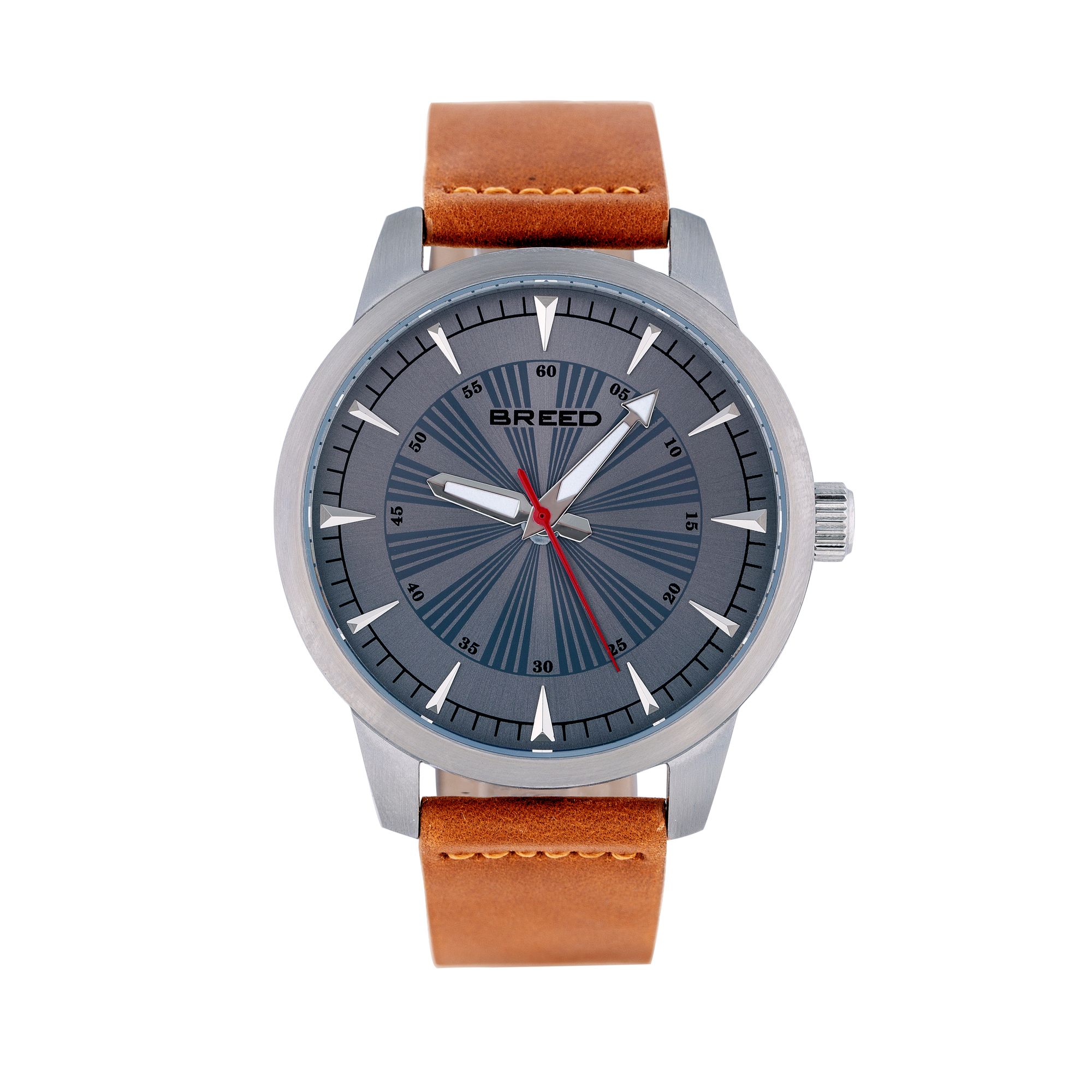 Breed - Renegade Leather-Band Watch - Silver/Black