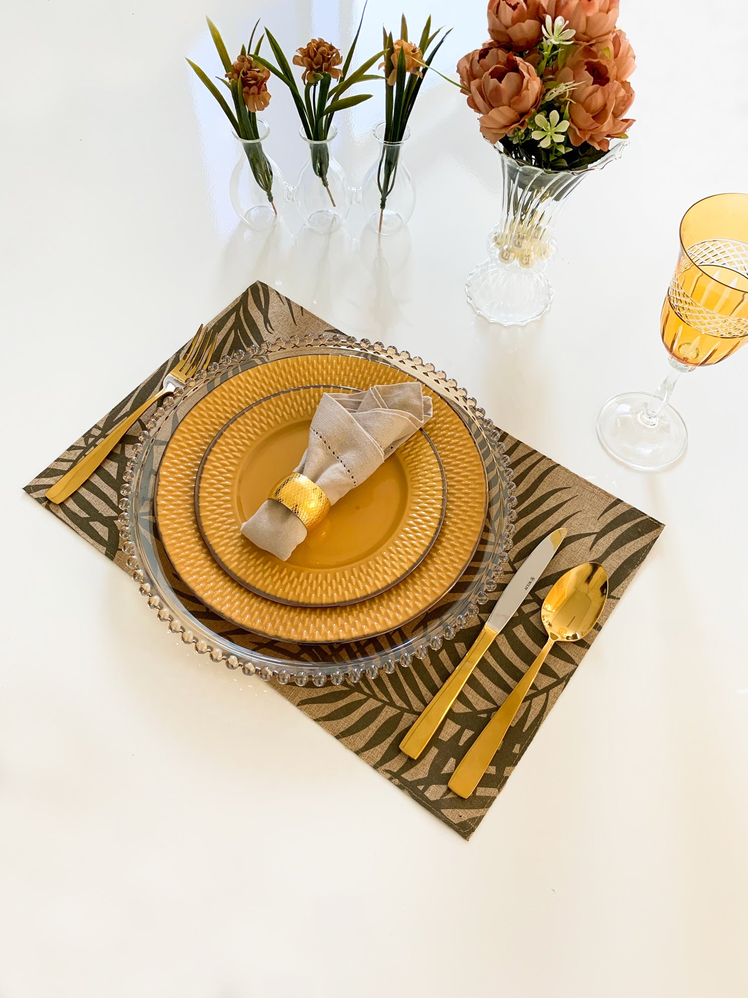 Pearl Collection Amber Crystal Charger Plate 32cm Set of 2