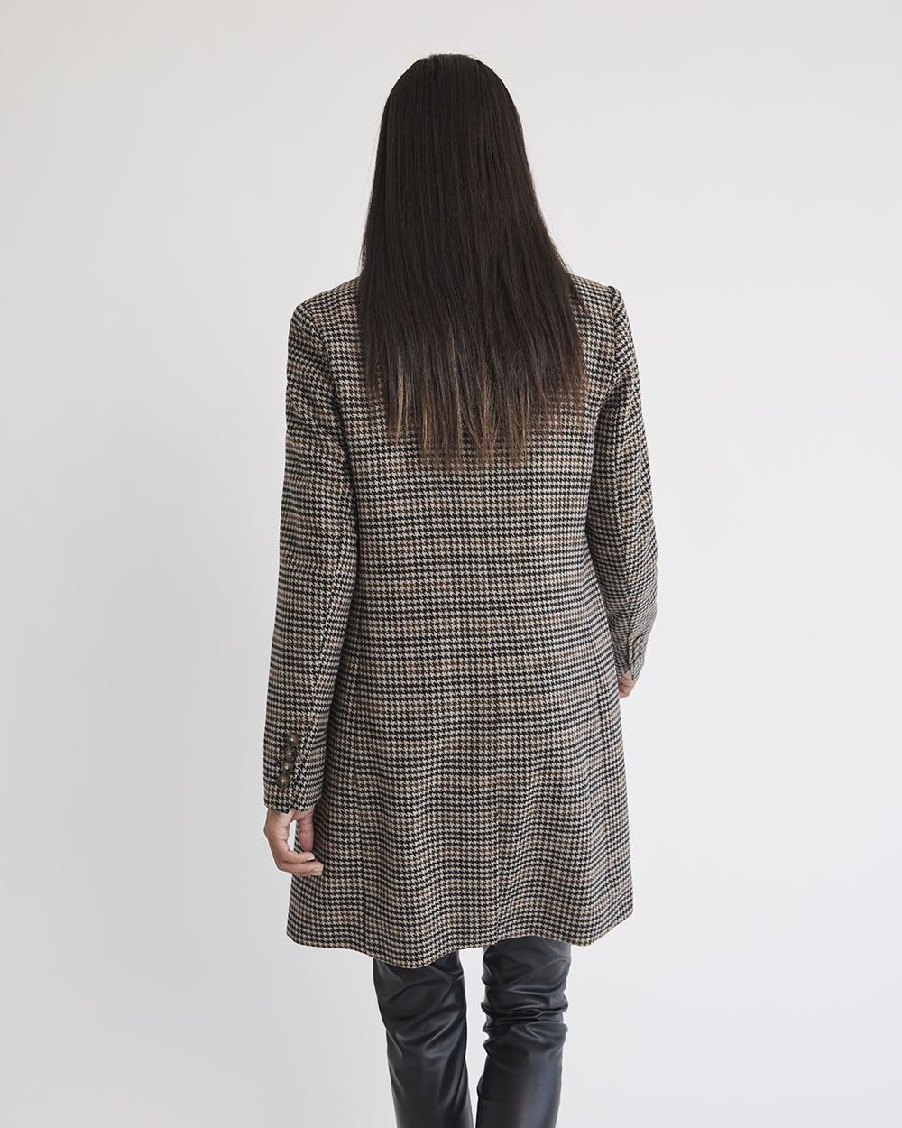 Houndstooth Wool Coat with Shirt Collar