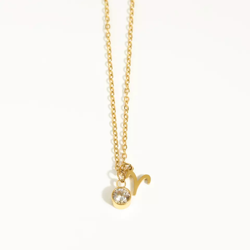 Goldtone zodiac and birthstone necklace in stainless steel - Aries - Eva Sky2