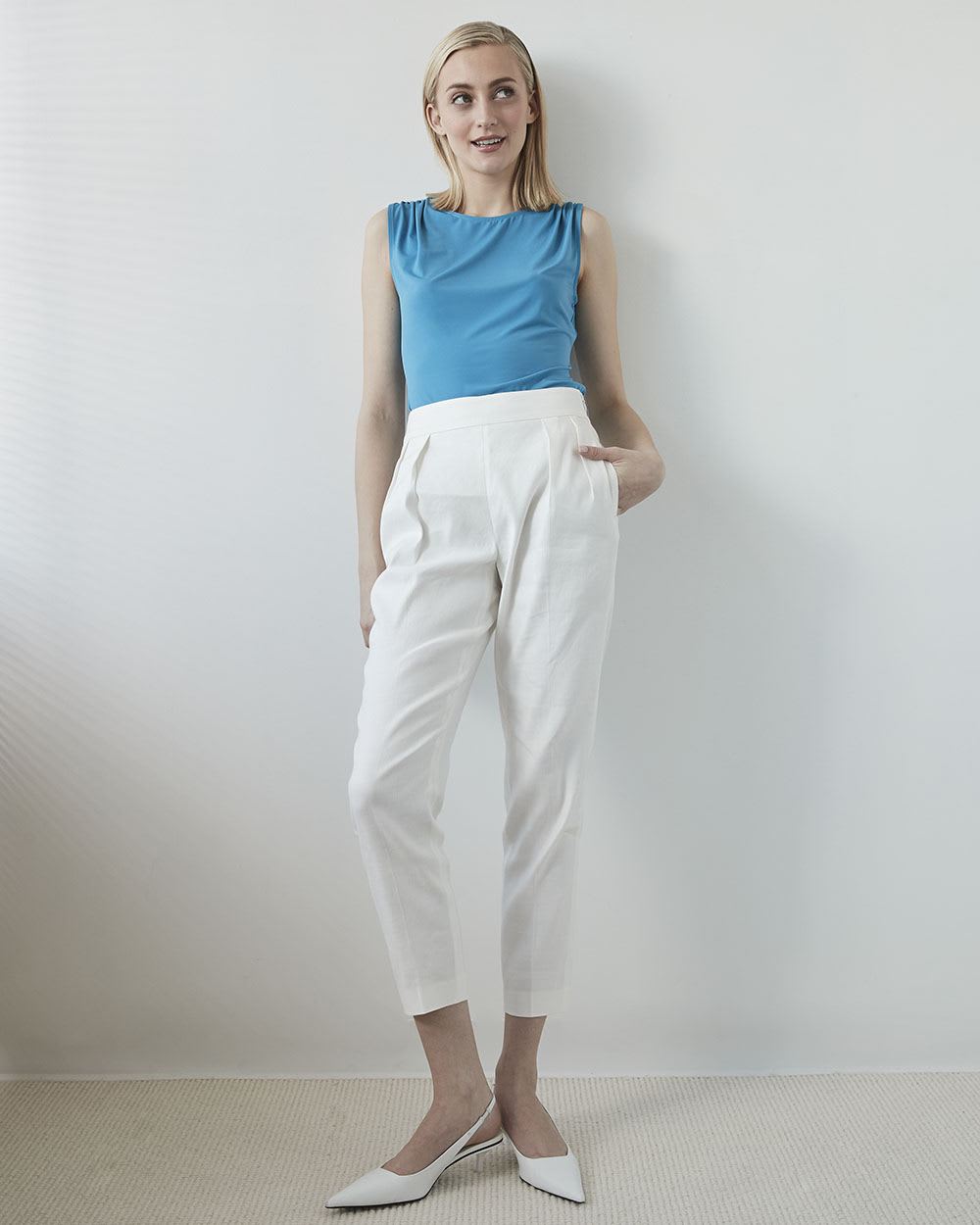 Sleeveless Draped Shoulders Crew-Neck T-Shirt