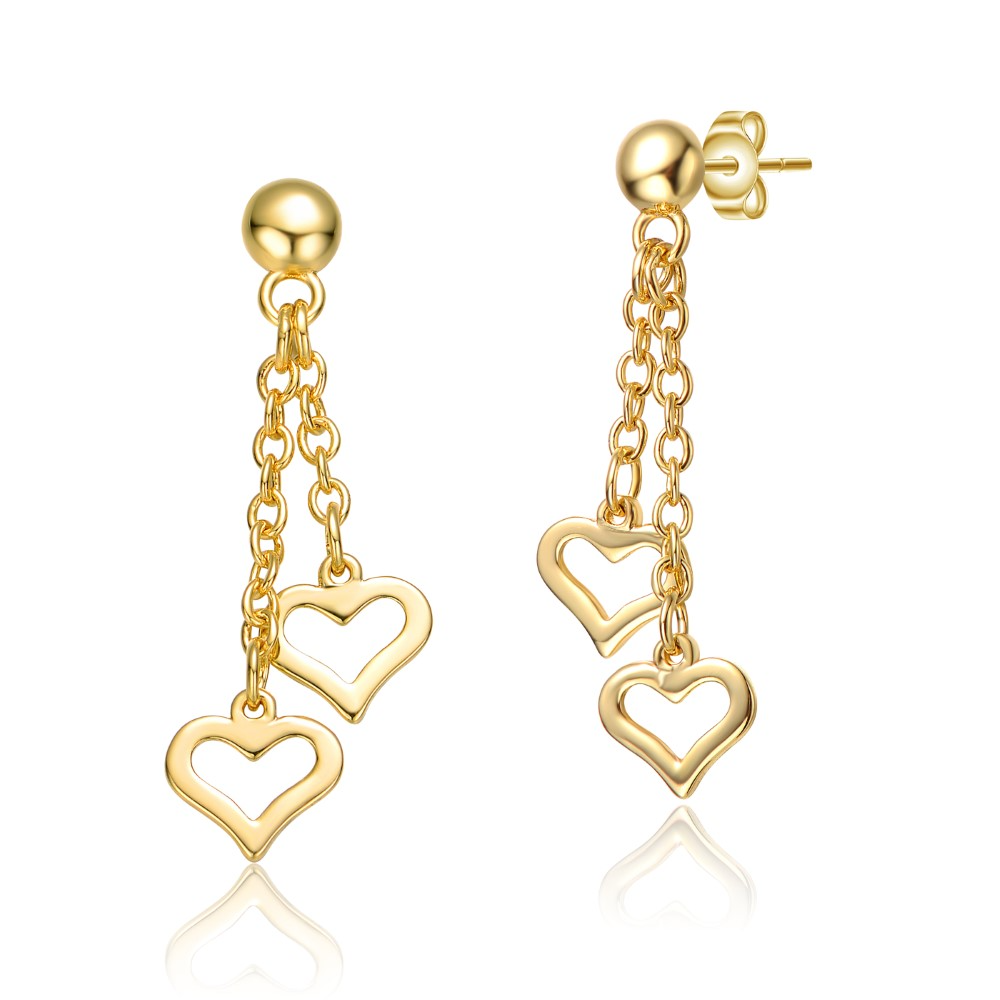 RG Young Adults/Teens 14k Yellow Gold Plated Double Heart Halo Dangle Chain Drop Earrings