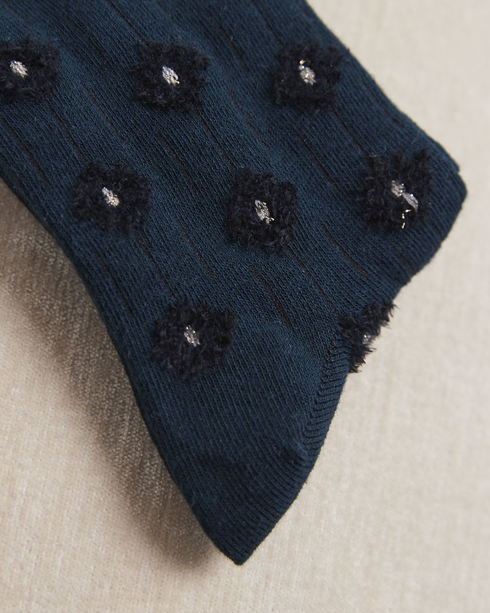 Art Deco Flower Crew Socks with Lurex Hem