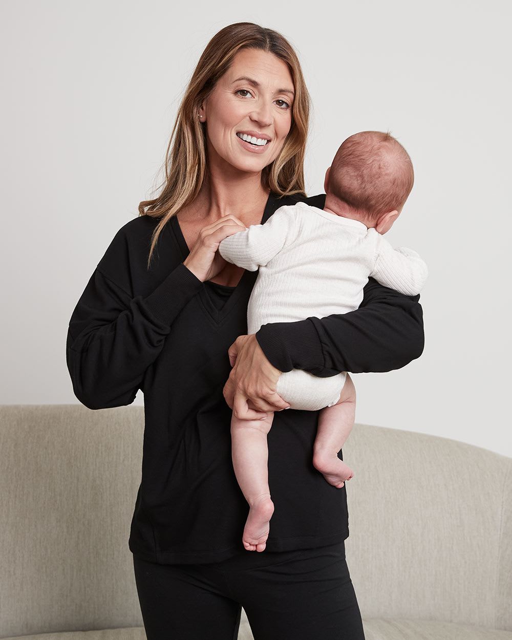 Long-Dolman-Sleeve Fleece Top with V Neckline - Thyme Maternity