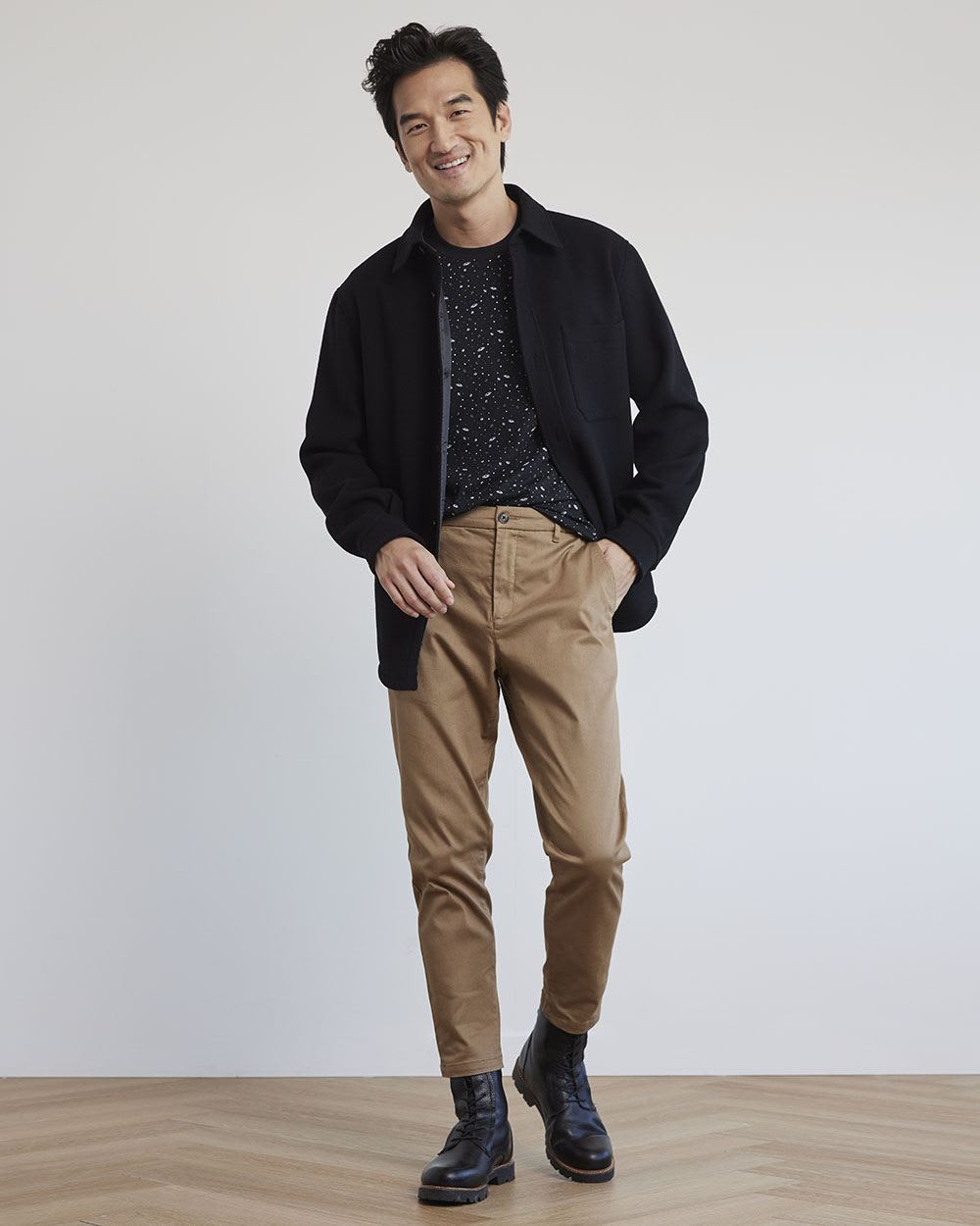 Printed Short-Sleeve Crew-Neck Tee with Chest Pocket