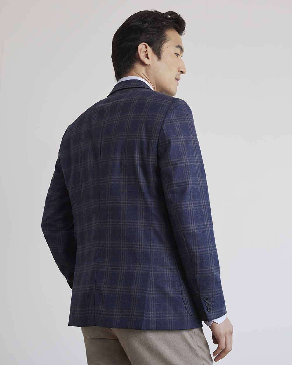 Slim Brushed Navy Plaid Blazer