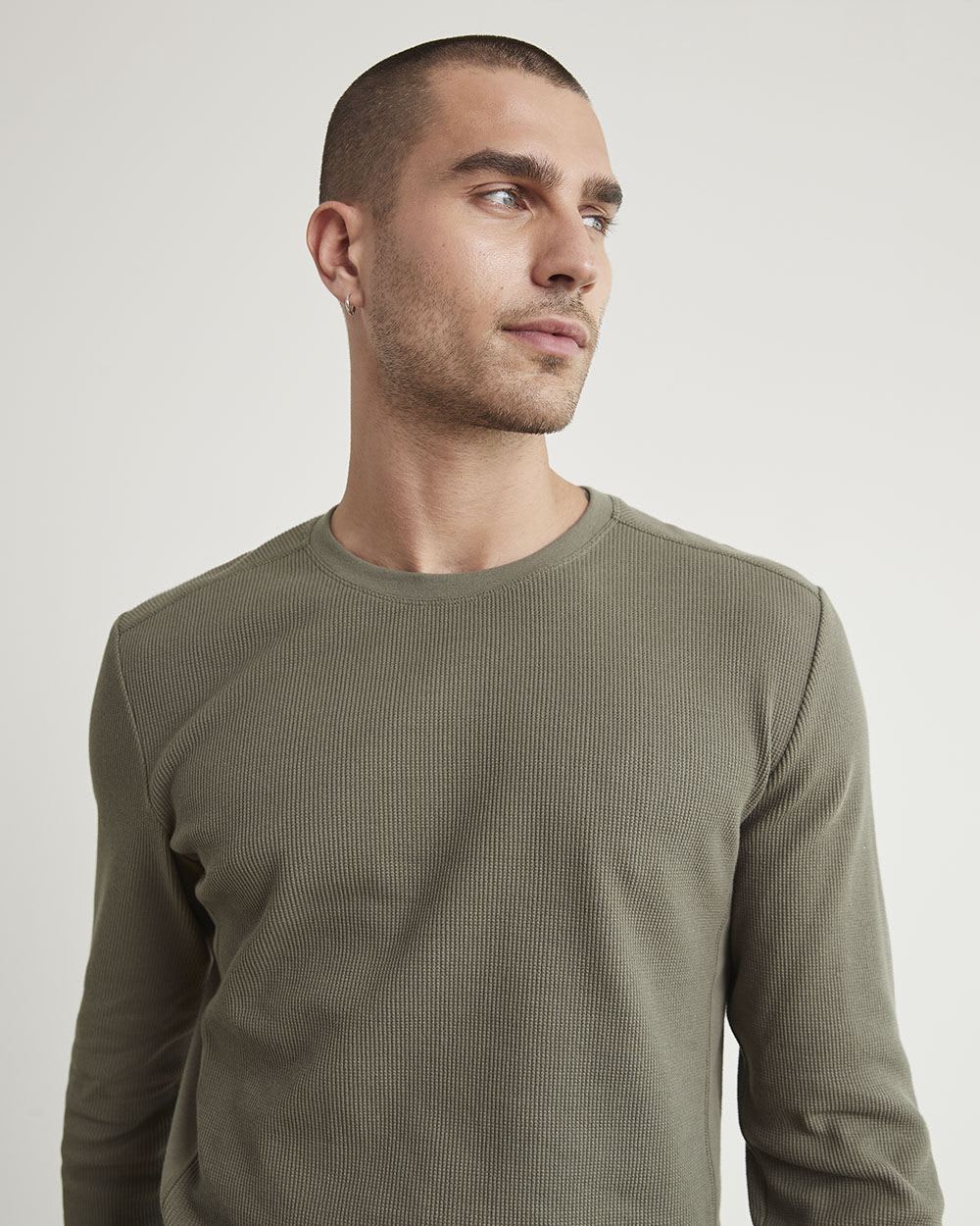Long-Sleeve Crew-Neck Waffled Tee