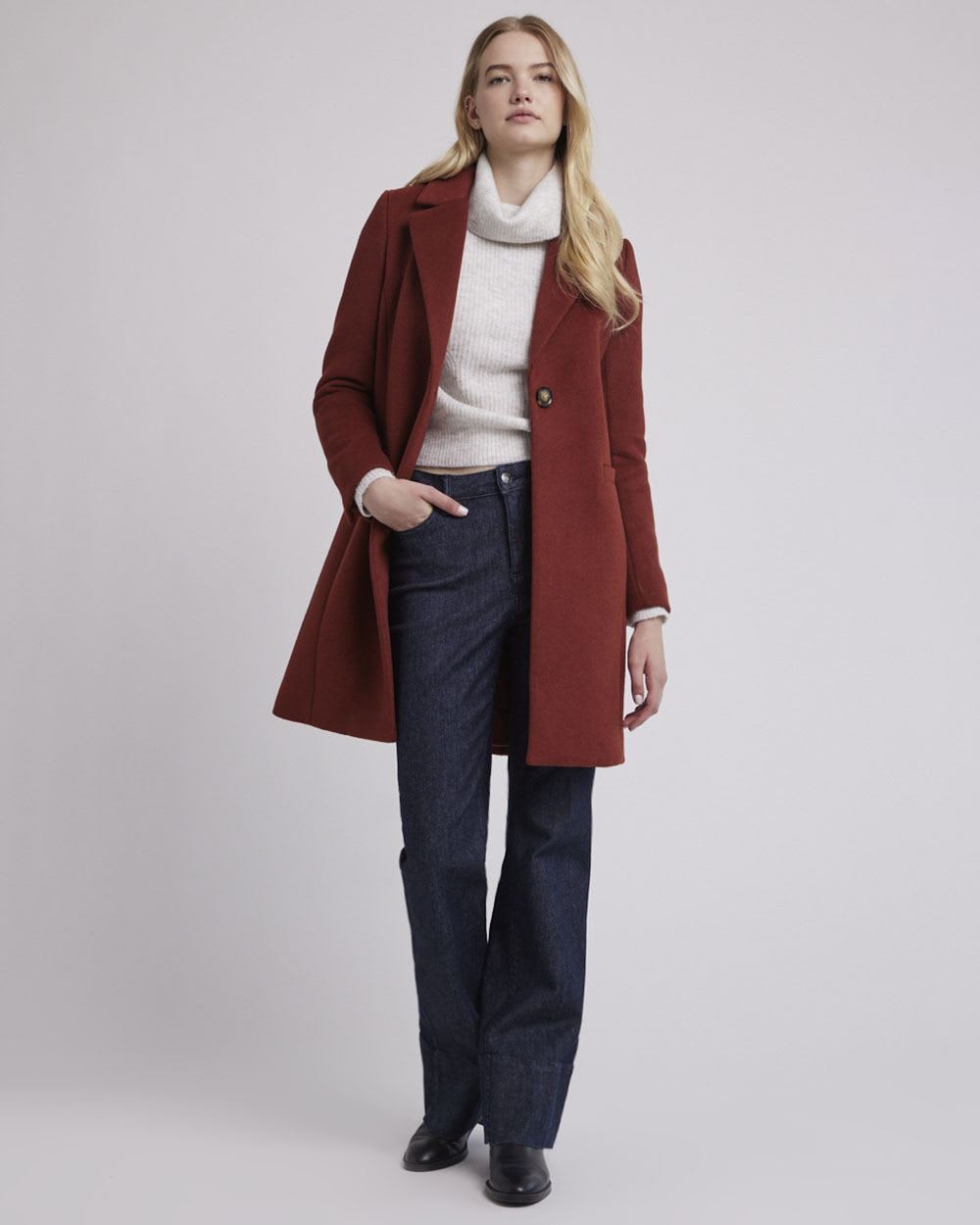 Classic One-Button Wool Coat