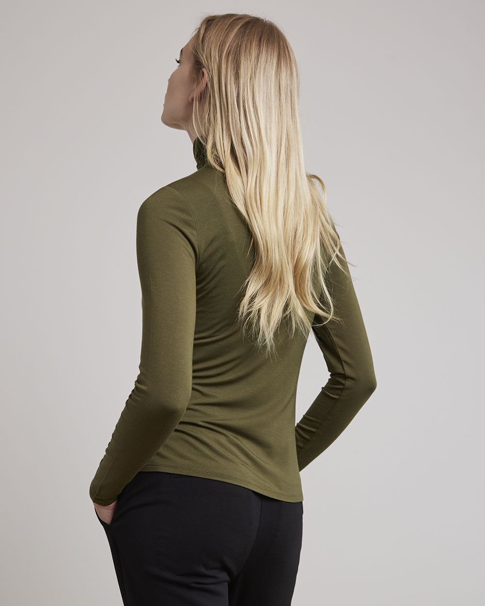 Fitted Long-Sleeve Mock-Neck Tee