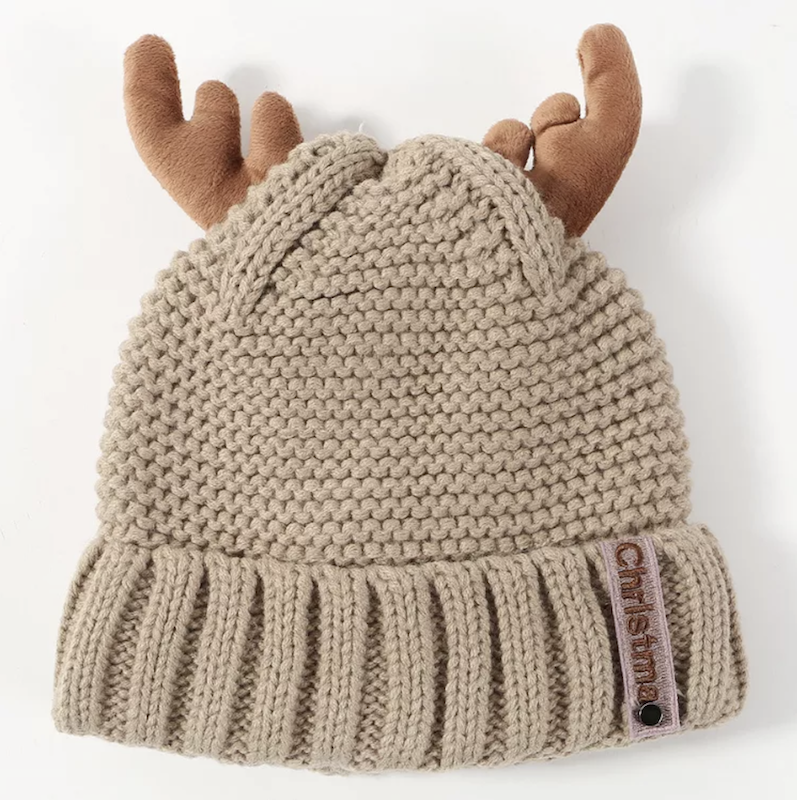 Cute Beige beanie hat with antlers- Don't AsK