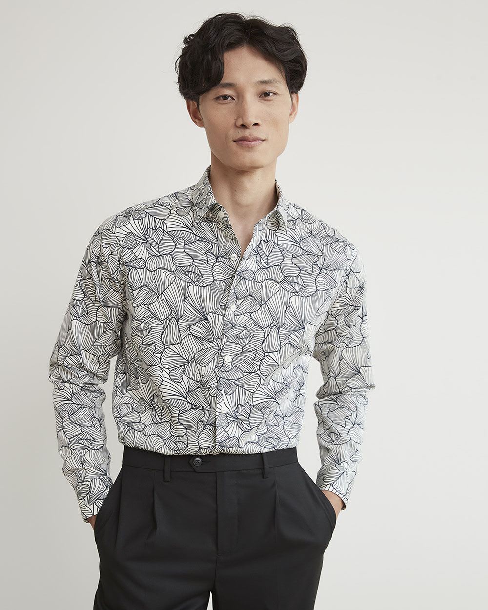 Tailored-Fit Dress Shirt with Floral Pattern