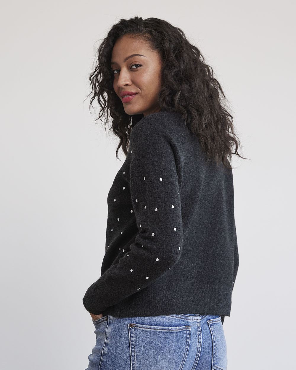Long-Sleeve Crew-Neck Sweater with Embroidered Pattern