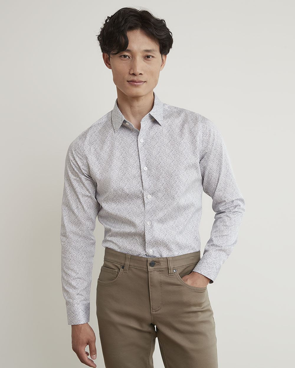 Slim-Fit Dress Shirt with Floral Pattern