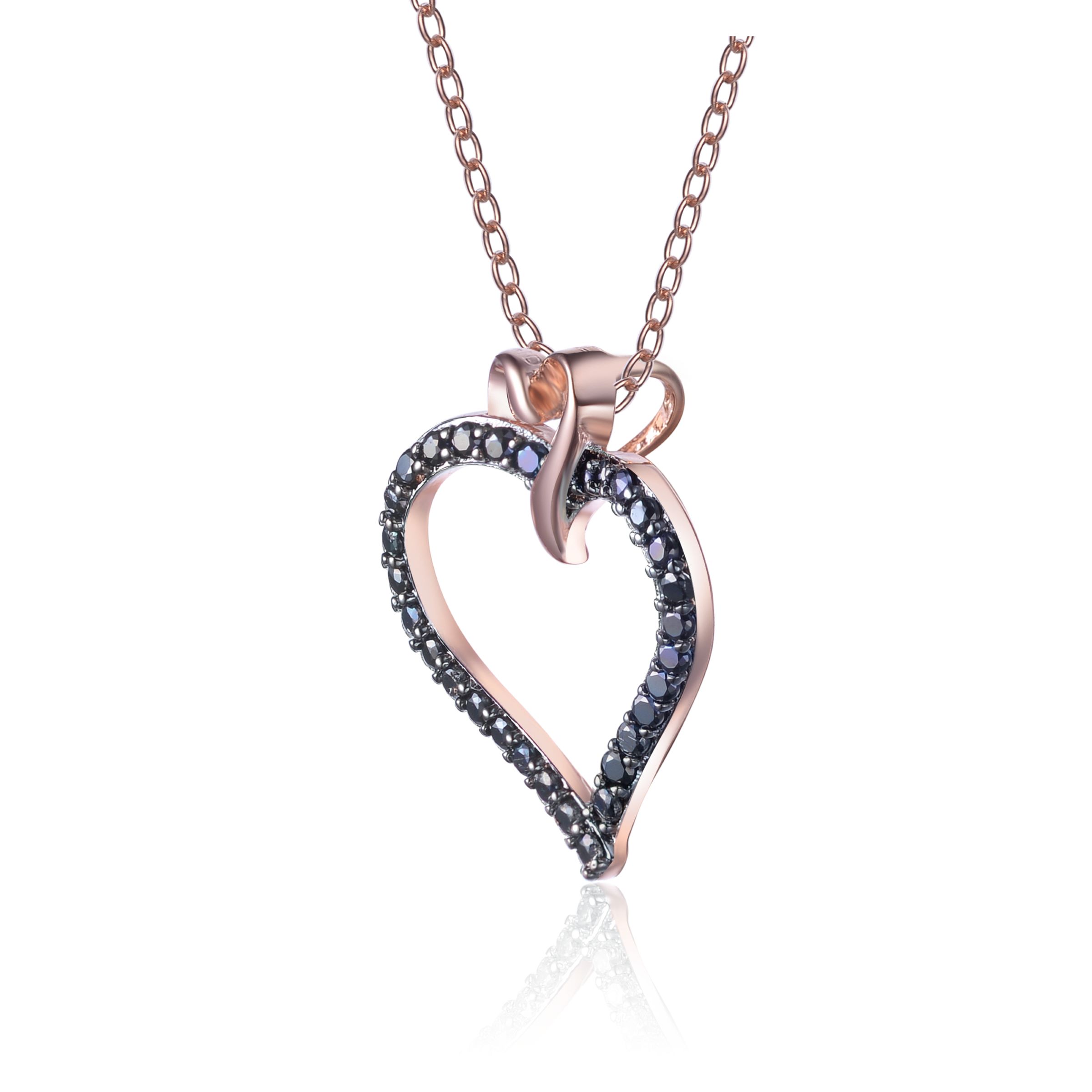 Genevive Black-plated Sterling Silver Cubic Zirconia Double Heart Necklace