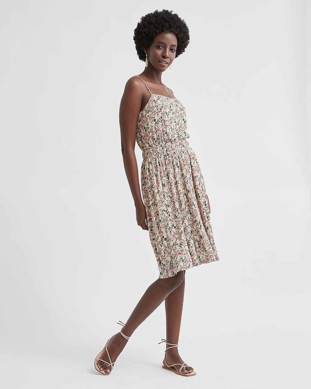 Square-Neck Sleeveless Plissé Mini Dress