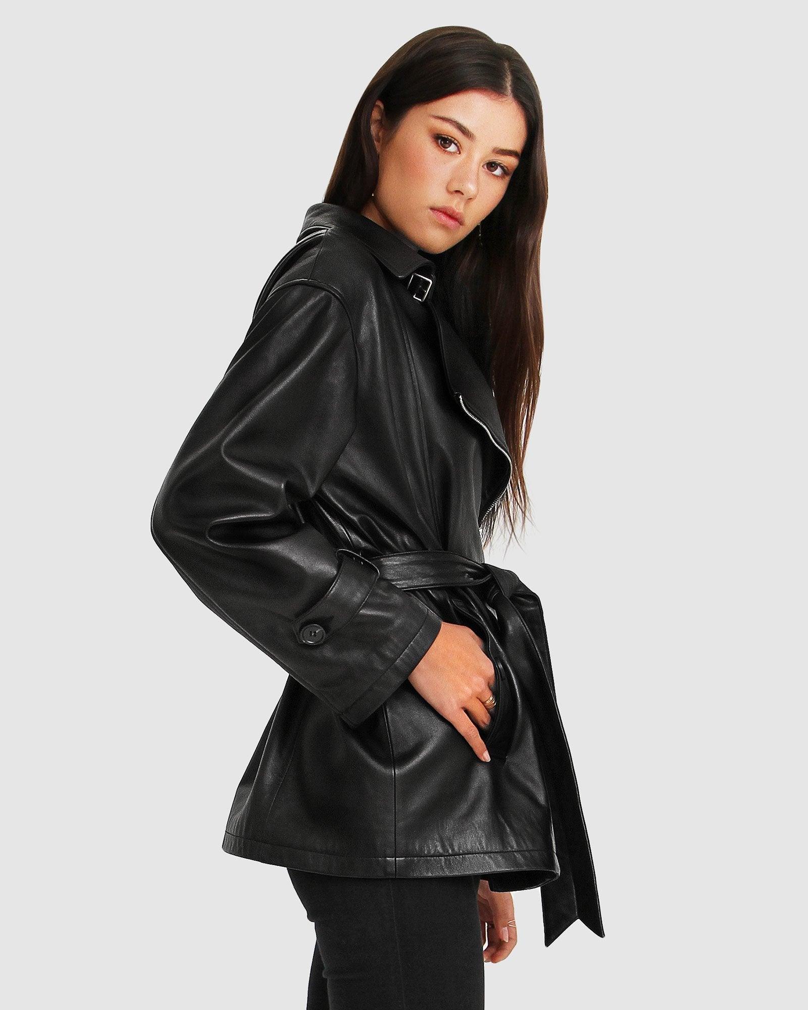 Belle & Bloom BFF Belted Leather Jacket
