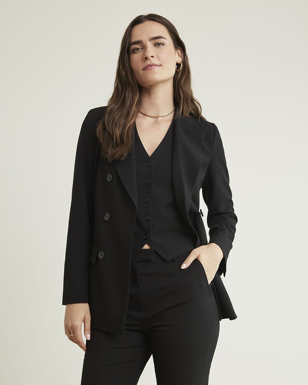 Black Fitted Double-Breasted Blazer