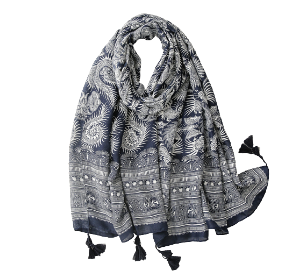 Navy And White Paisley Pattern Scarf - Don't AsK