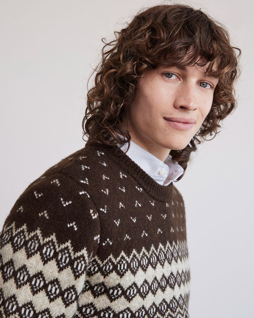 Long-Sleeve Crew-Neck Sweater with Navajo Pattern