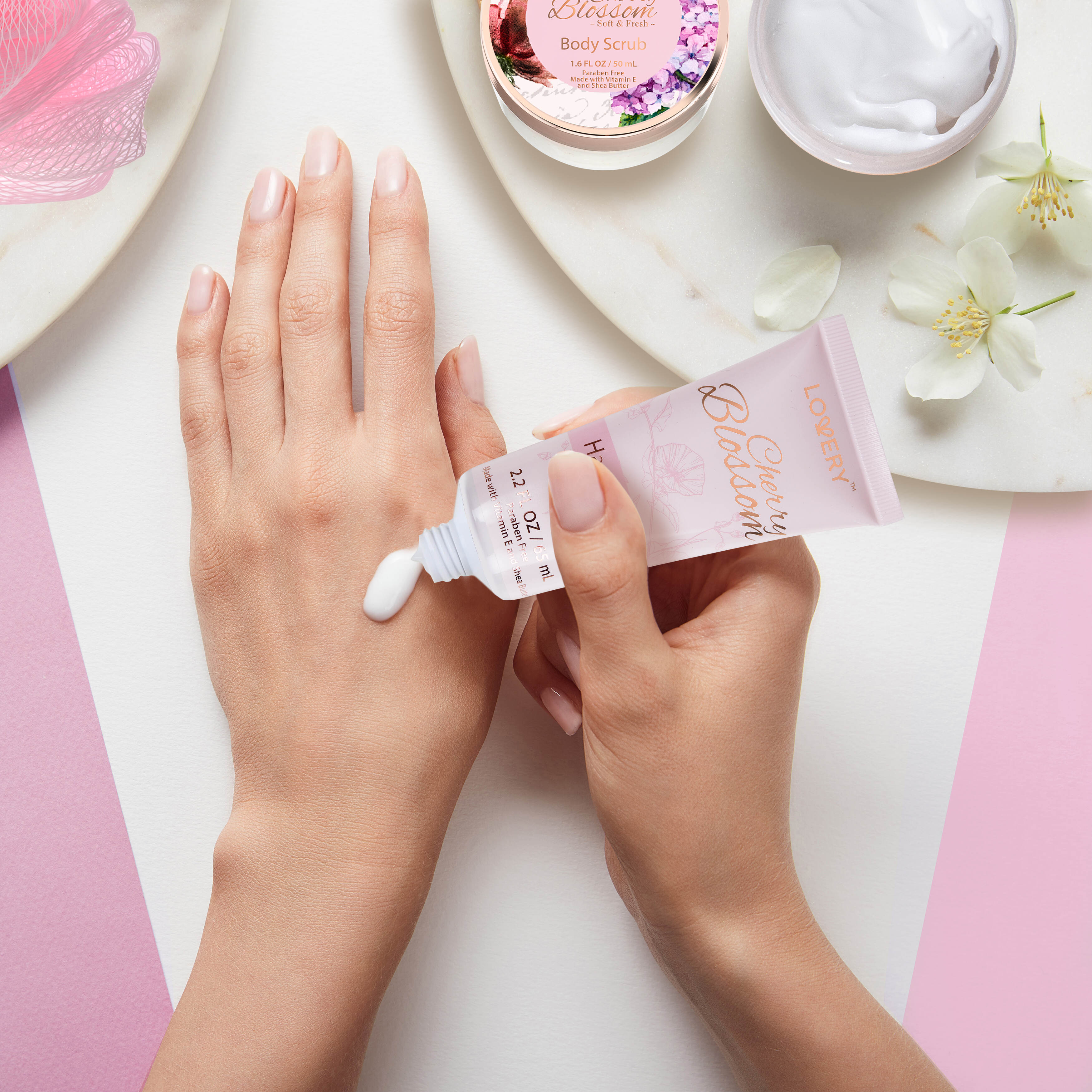 Lovery Bath And Body Gift Basket For Women – Cherry Blossom Home Spa Set