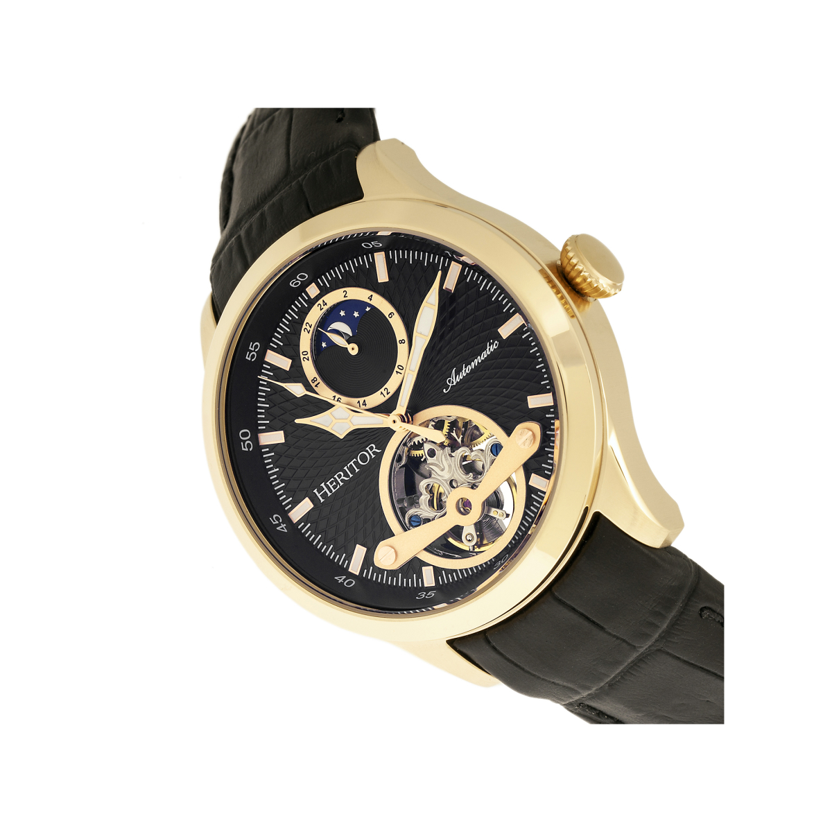 Heritor Automatic - Gregory Semi-Skeleton Leather-Band Watch - Gold/Black