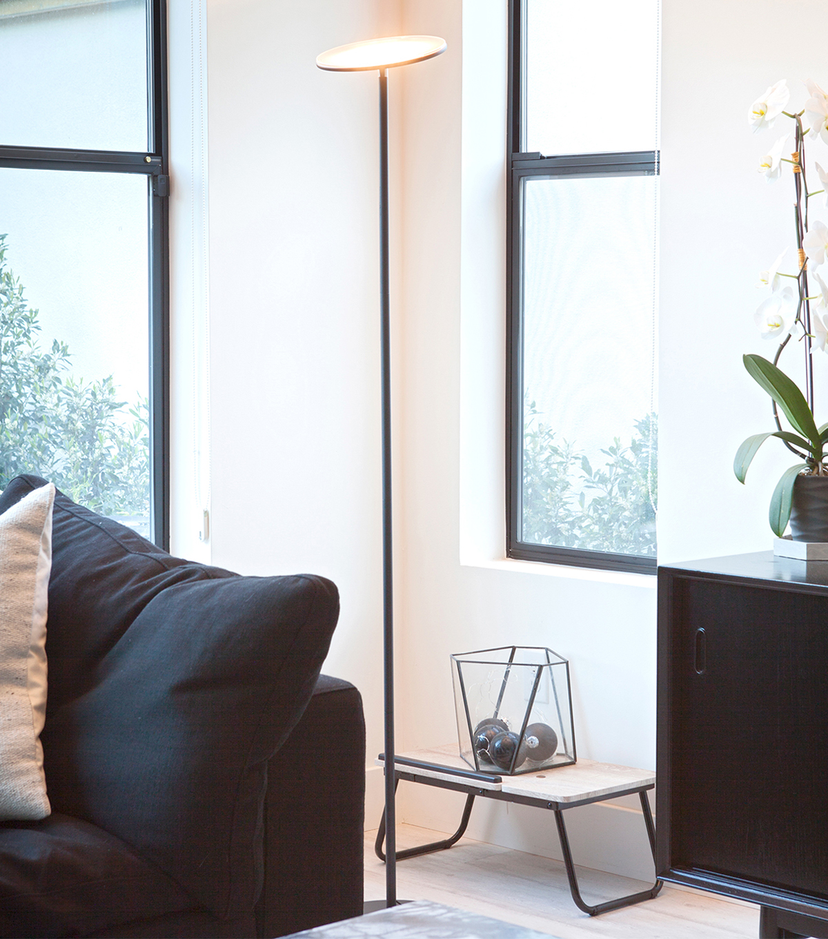 Sky Color Changing Led Torchiere Floor Lamp With Adjustable Head And Cellular Remote Control