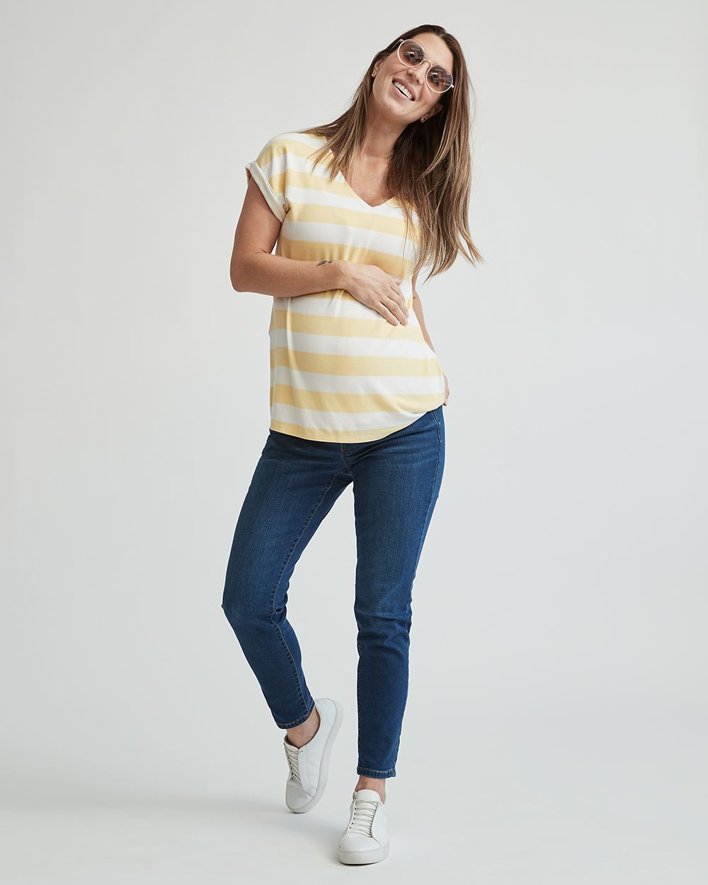V-Neck Extended Shoulder Nursing T-Shirt - Thyme Maternity