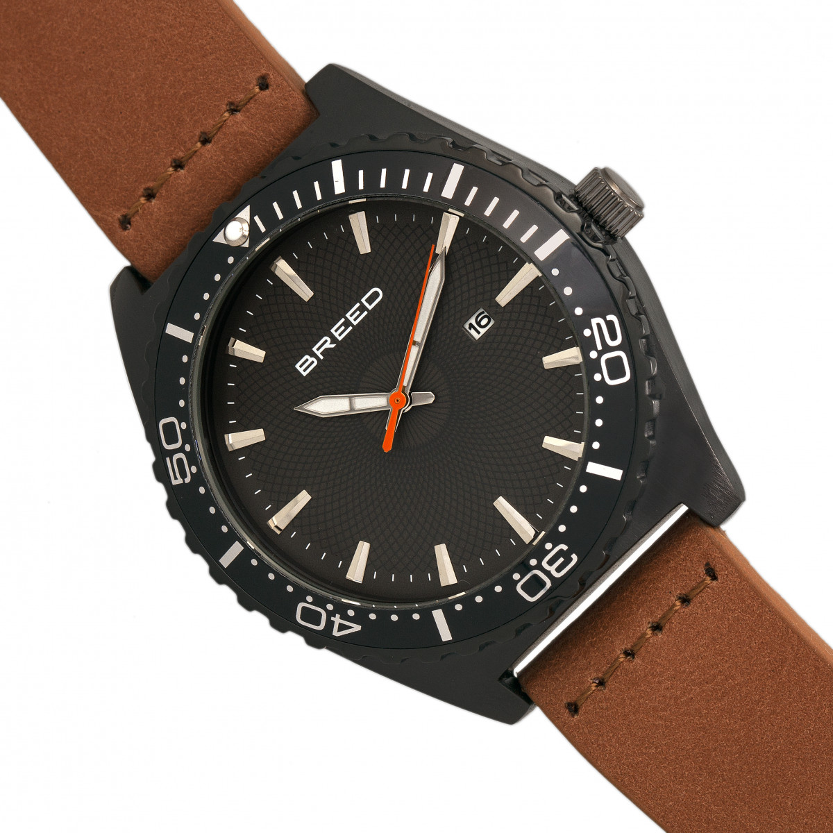 Breed - Ranger Leather-Band Watch w/Date - Silver/Black