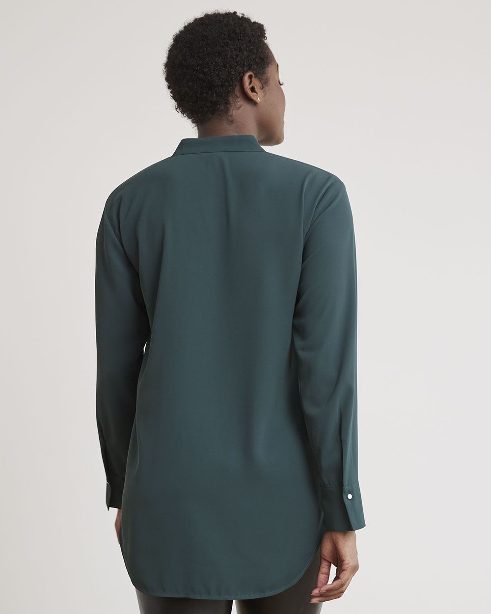 Long-Sleeve V-Neck Crepe Popover Blouse