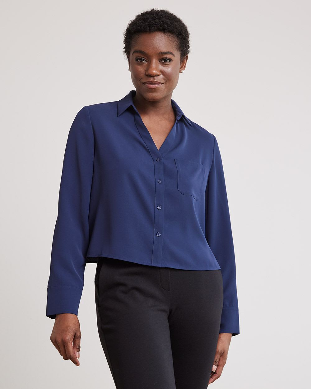 Long-Sleeve Buttoned-Down Crepe Blouse