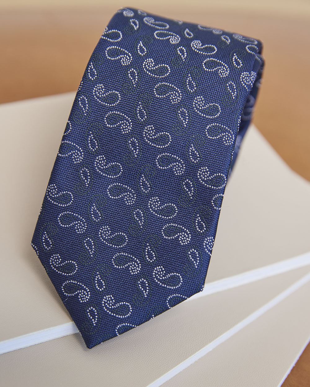 Wide Dark Blue Tie with Paisley Pattern
