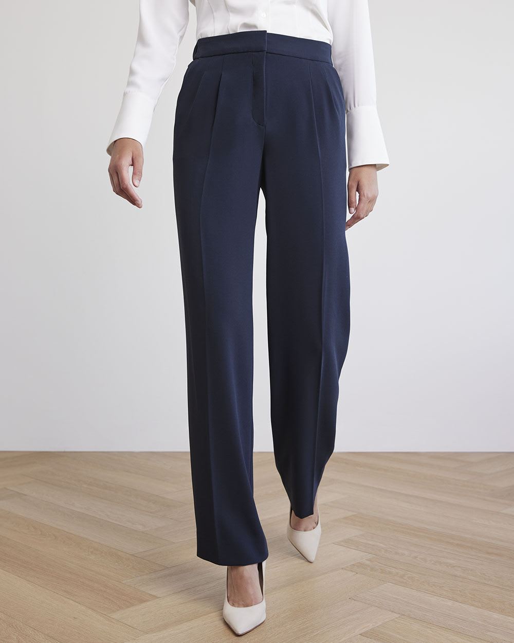 High-Rise Wide-Leg Long Crepe Pant