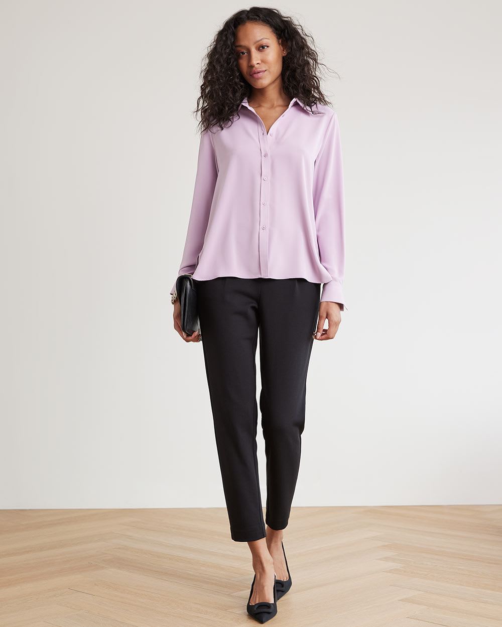Long-Sleeve Buttoned-Down Twill Blouse