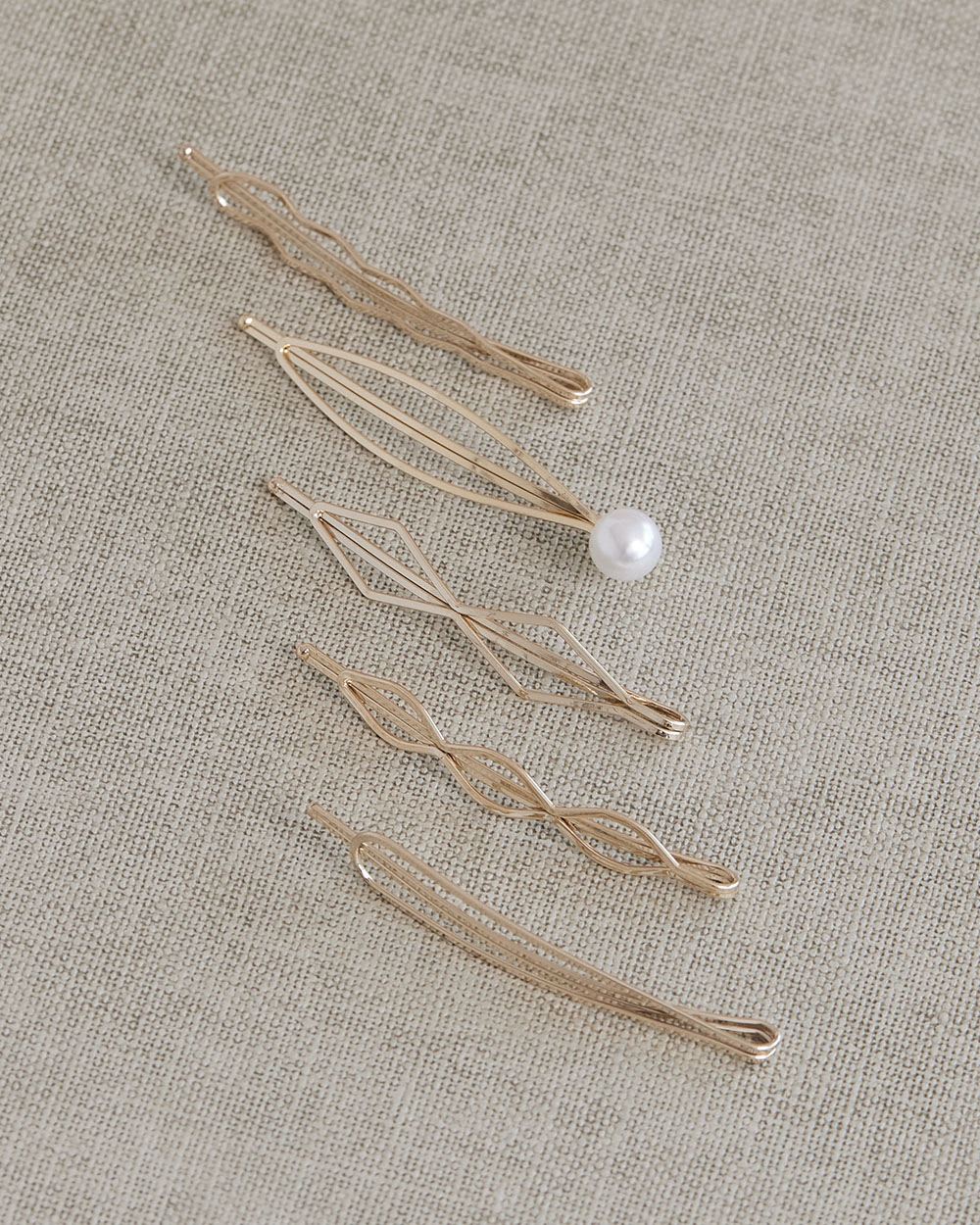 Golden Hair Pins with Pearl, Set of 5