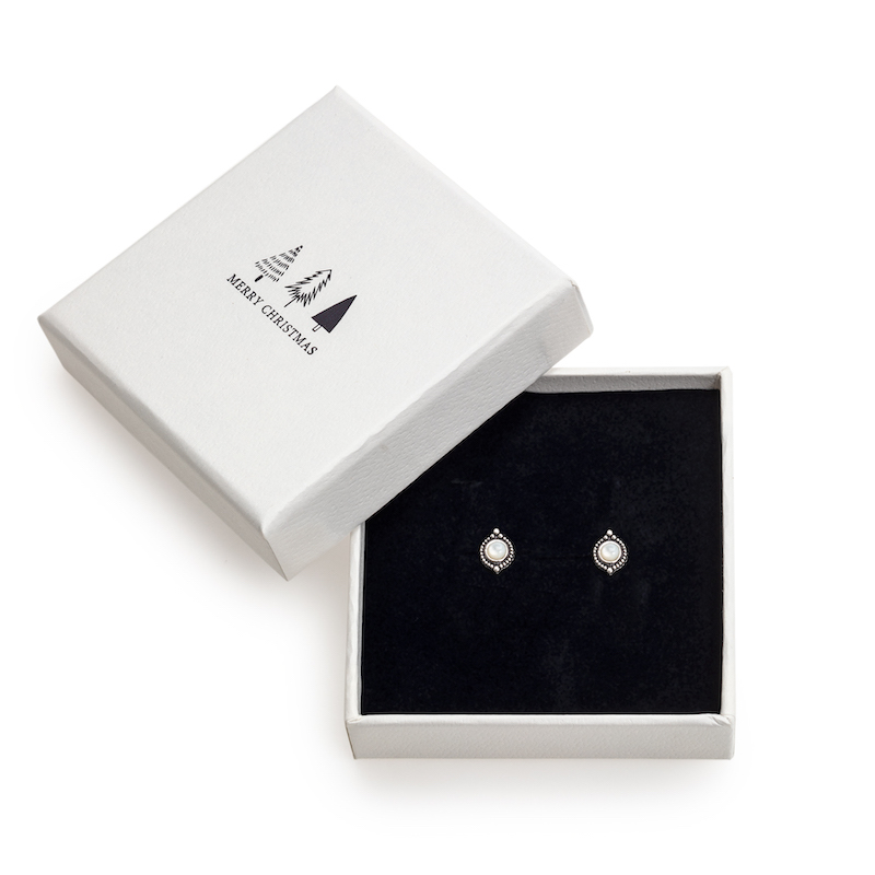 Sterling Silver & Mother of Pearl Stud Earrings- In Holiday Gift Box - AG Sterling