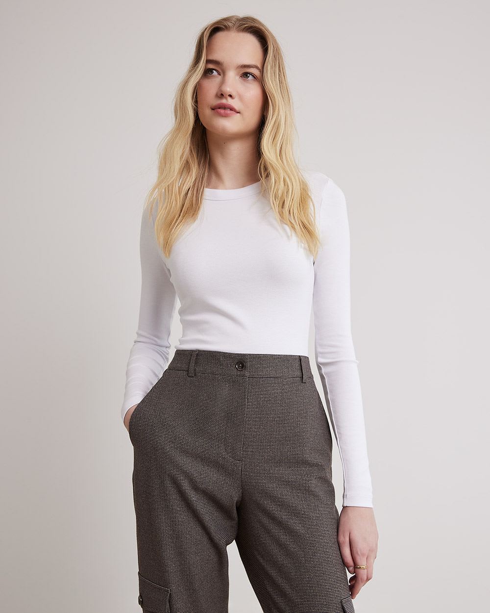 Fitted Ribbed Long-Sleeve Crew-Neck Tee