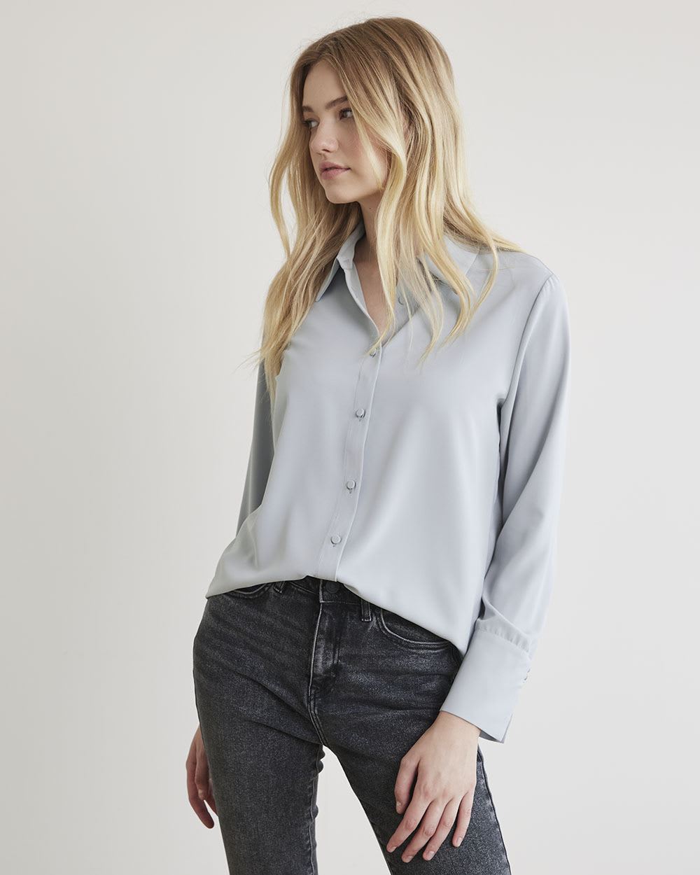 Long-Sleeve Buttoned-Down Twill Blouse