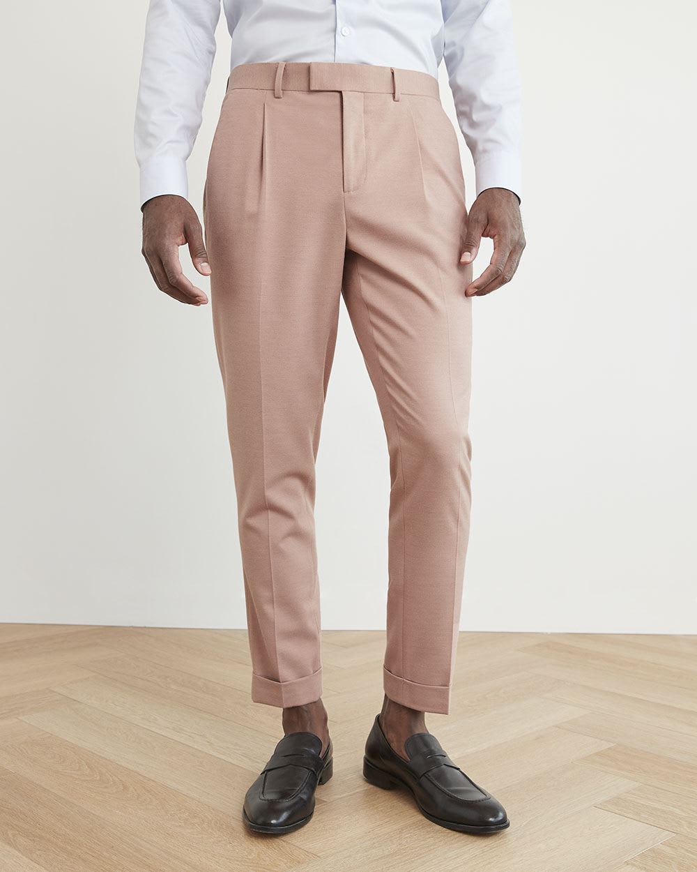 Pink Pleated Tapered-Leg Suit Pant