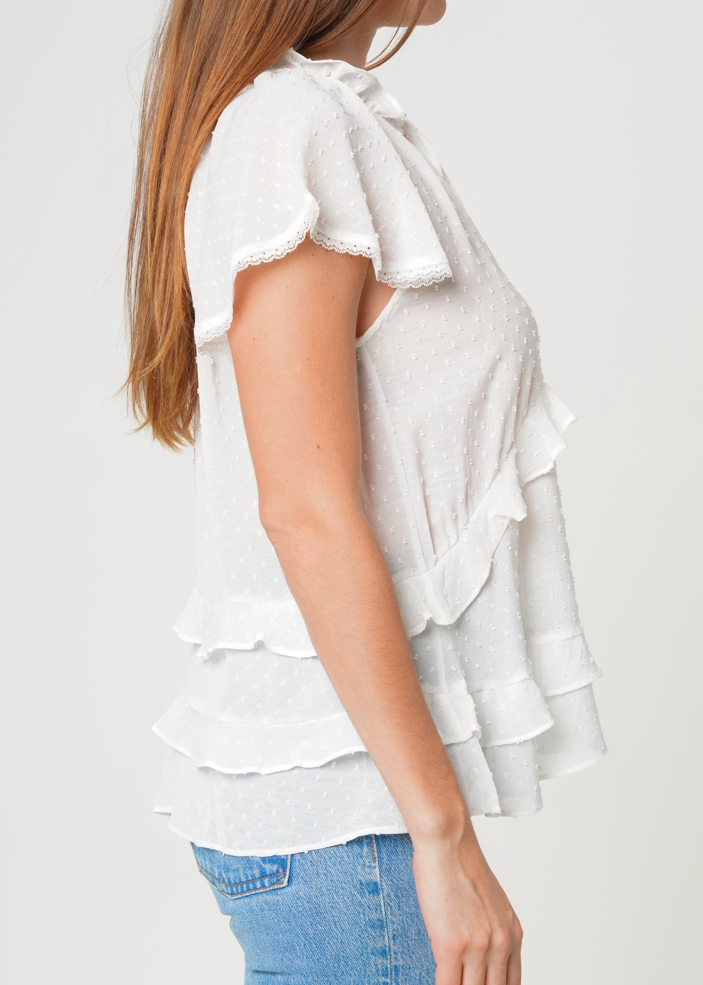 Nurode Swiss Dot Layered Ruffle Top