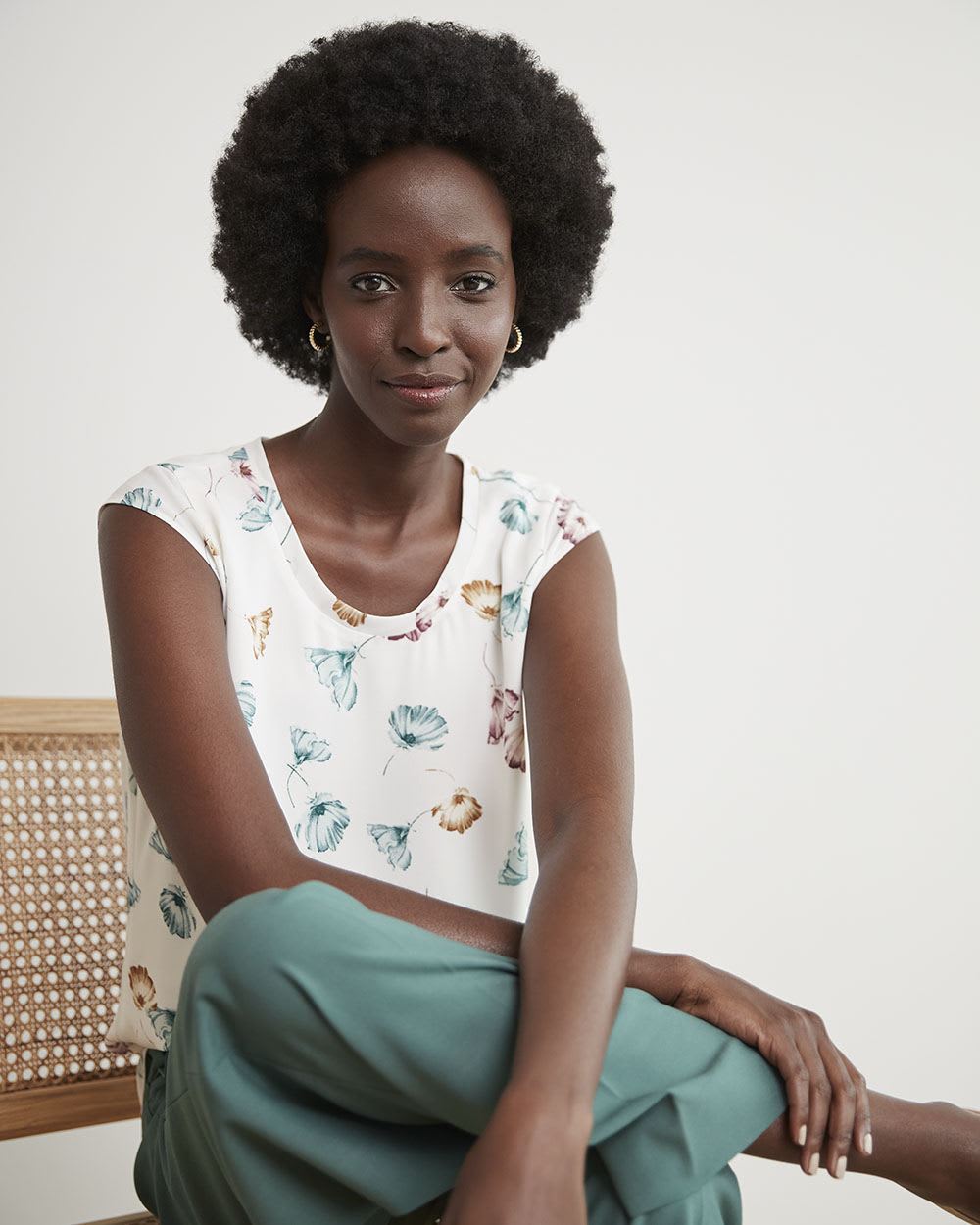 Printed Silky Crepe Cap Sleeve Blouse