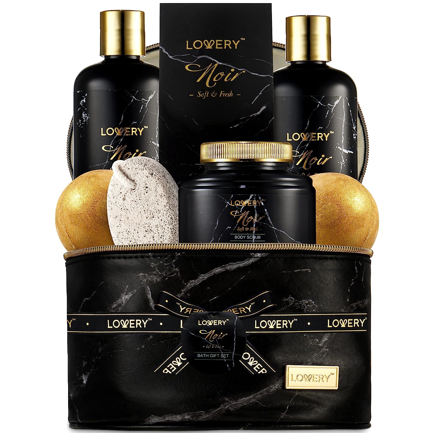 Lovery Deluxe Noir Bath And Body Kit With 24 Karate Gold Bath Bombs - Relaxing Spa Bag