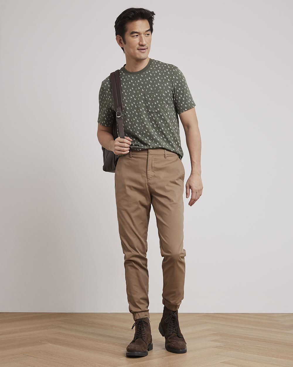 Printed Short-Sleeve Crew-Neck Tee with Chest Pocket