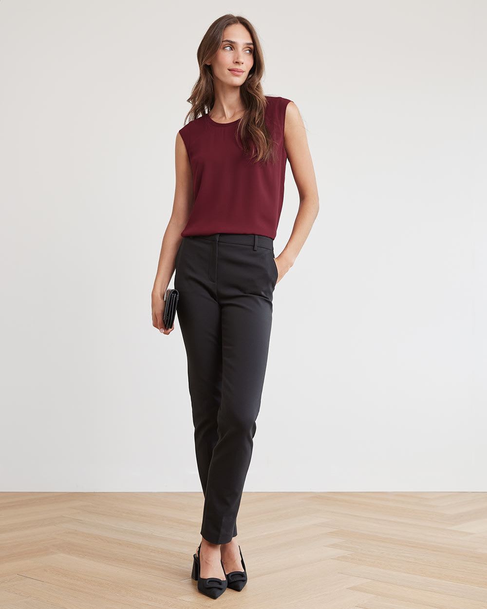 Solid Silky Crepe Cap Sleeve Blouse